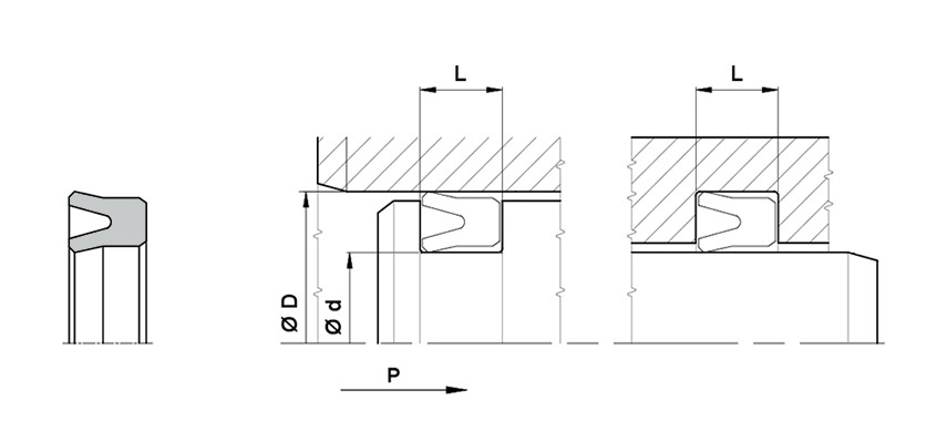 Disegno tecnico ATU/M Guarnizione a labbri simmetrici per Pistone e Stelo